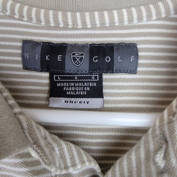 Nike Golf Mens Size Large Brown White Striped Dri-Fit Cotton Poly Polo - Picture 4 of 6